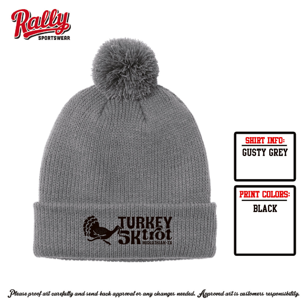 MTT26 - Midlothian Turkey Trot Grey Pom Beanie
