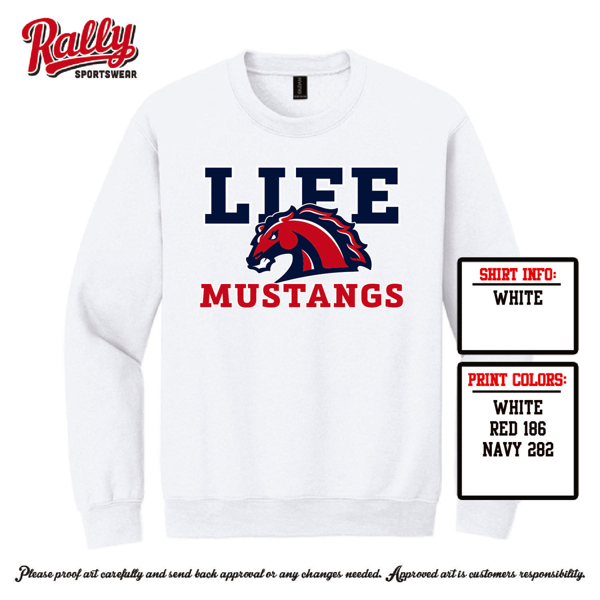LMSW26 - Mustang White Sweatshirt (Various Material)