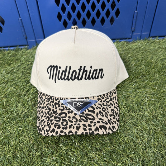 MHS BLACK Scripty Hat Leopard Bill